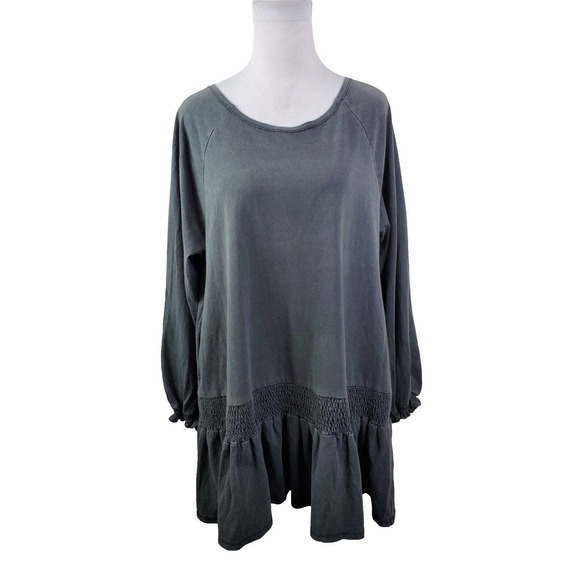 NWT Miou Muse Tunic Dress Babydoll Open Back Long Sleeve Sweatshirt Gray Pleated - Picture 1 of 11